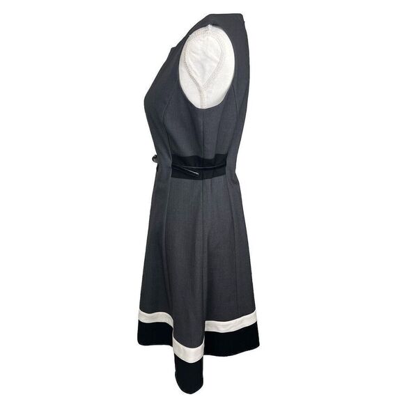 Calvin Klein Womens Dress Classic Fit & Flare Gray Black White Belt Size 6‎ - Picture 9 of 11